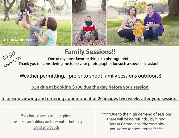 FAMILY session price guide